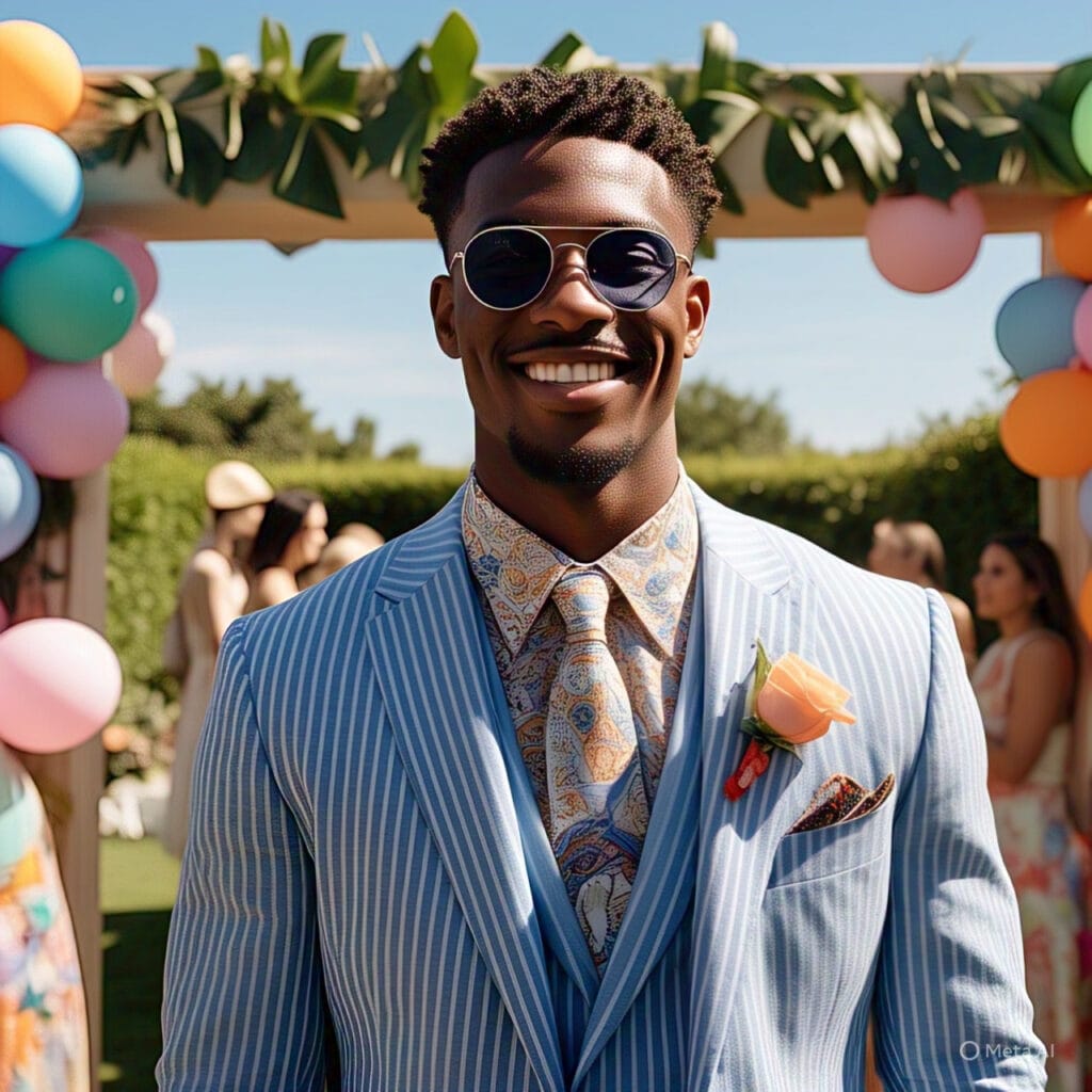 Seersucker Suit with Tie for Summer Wedding Guest