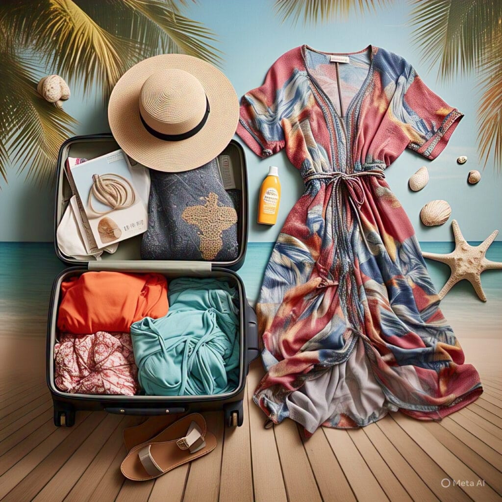 A neatly packed suitcase with plus-size summer essentials for a stylish and comfortable Goa vacation.