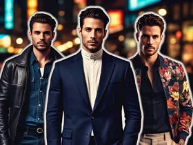 Men in stylish night-out outfits including casual, smart, and club looks in a city nightlife setting