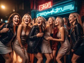 Group of fashionable women heading out for a girls' night at the club