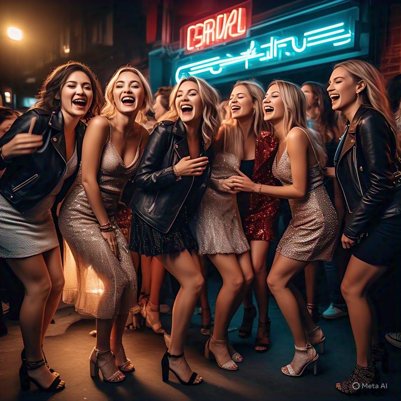 Group of fashionable women heading out for a girls' night at the club