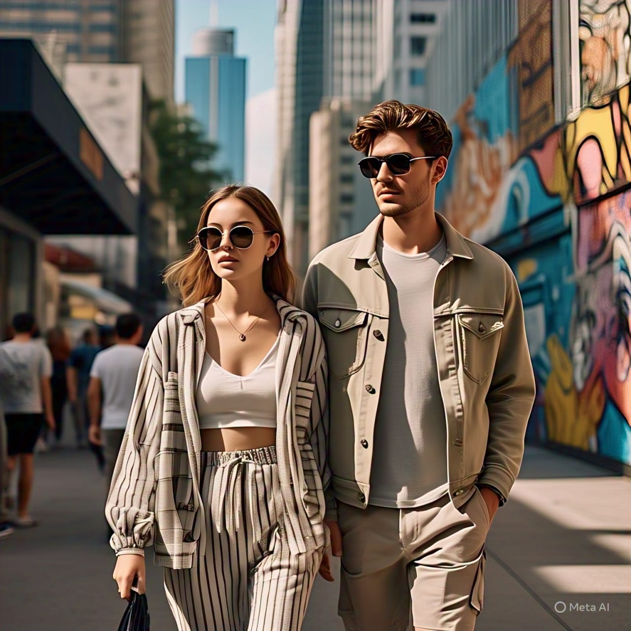 Trendy outfits to dress to impress non VIPs, stylish man and woman walking confidently in affordable fashion on urban street