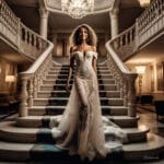 Princess-style wedding outfits for women in a full tulle ball gown with beaded bodice and cathedral veil