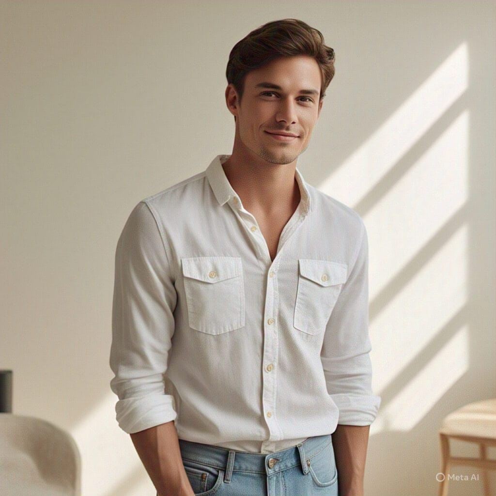 Slim male model showcasing casual summer fashion for slender builds