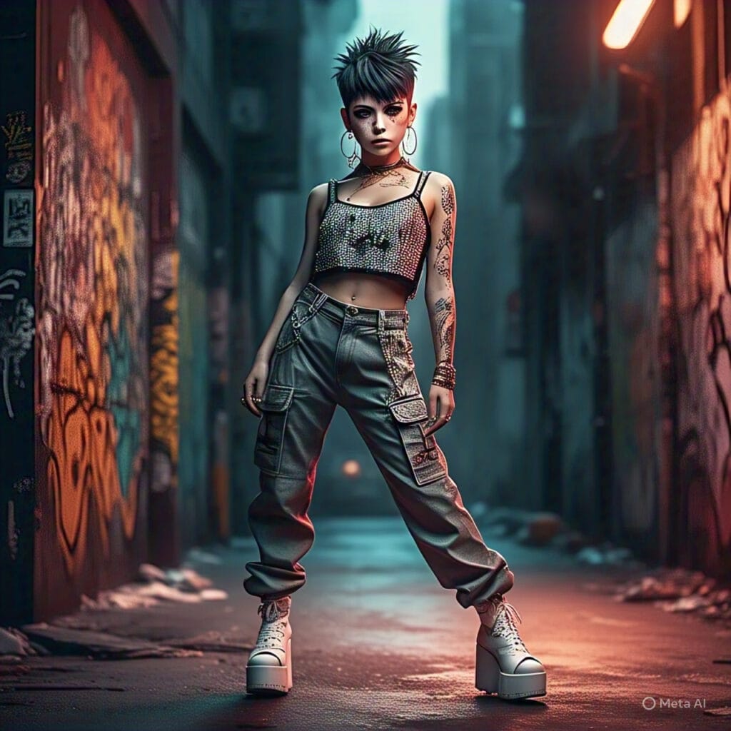 Club-ready Y2K outfit with rhinestone top and cargo pants