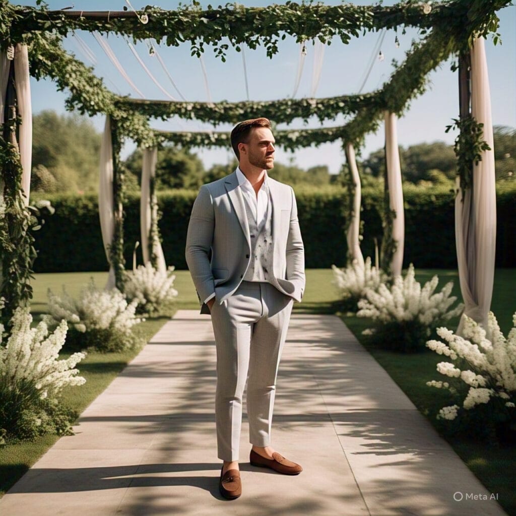 Light Linen Suit Outfit for Men in Summer Wedding