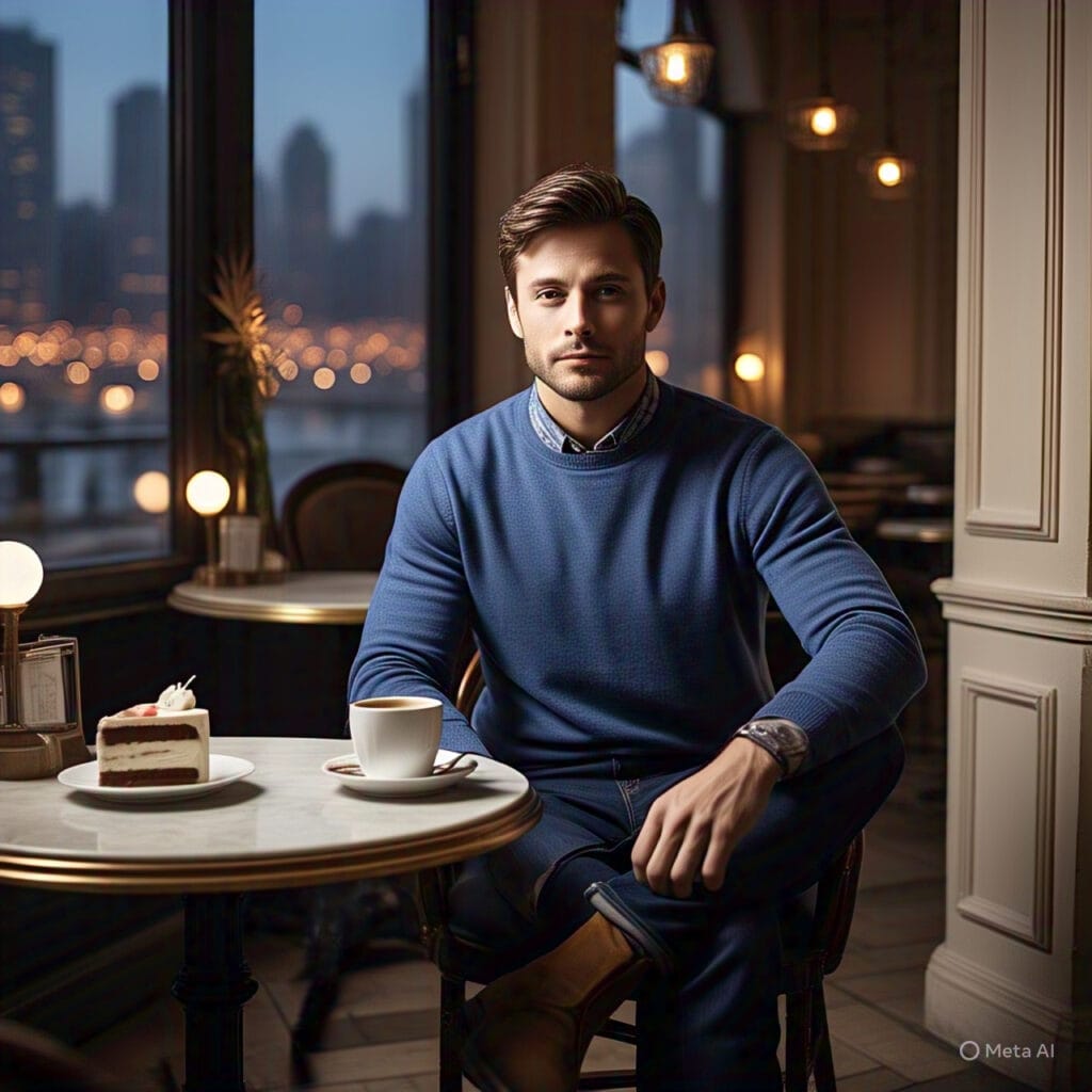 Luxurious men’s cashmere sweater outfit for upscale winter birthday events