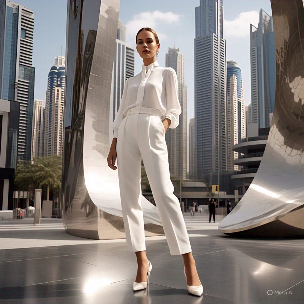 woman in white outfit for Dubai street style