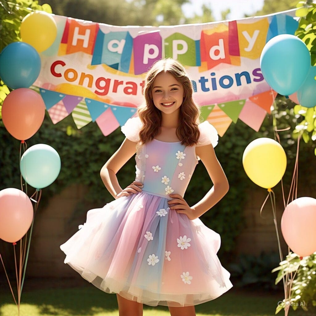 Special occasion summer outfit for teen girl in a pastel party dress
