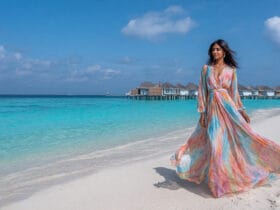 Maldives outfit ideas for Indian women wearing stylish beachwear at a luxury resort