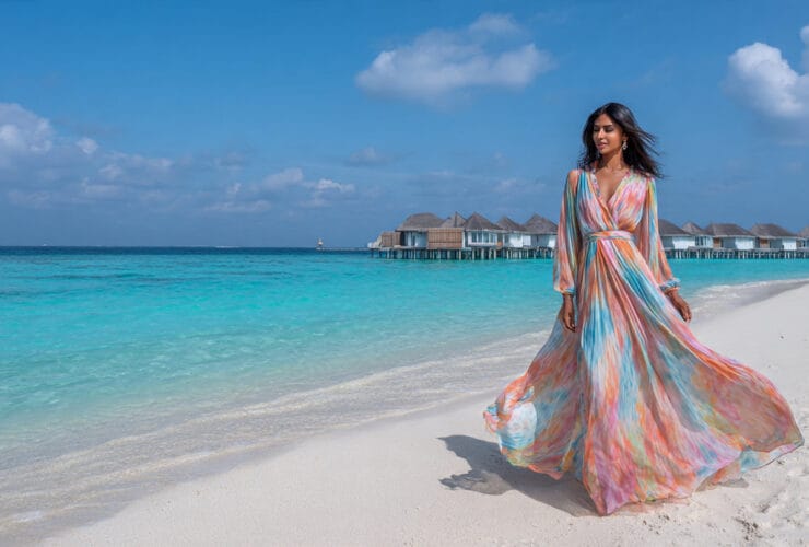 Maldives outfit ideas for Indian women wearing stylish beachwear at a luxury resort