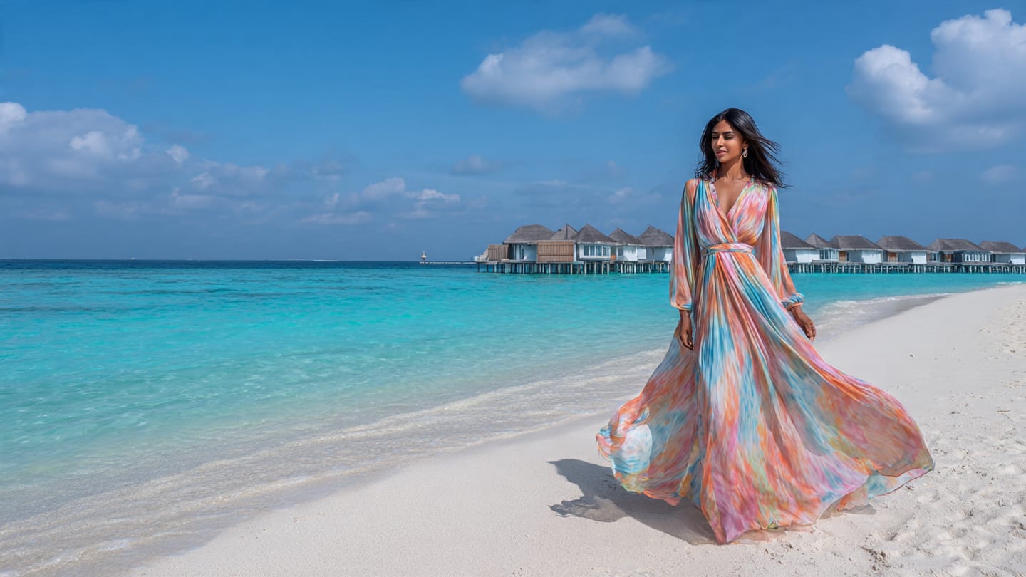 Maldives outfit ideas for Indian women wearing stylish beachwear at a luxury resort