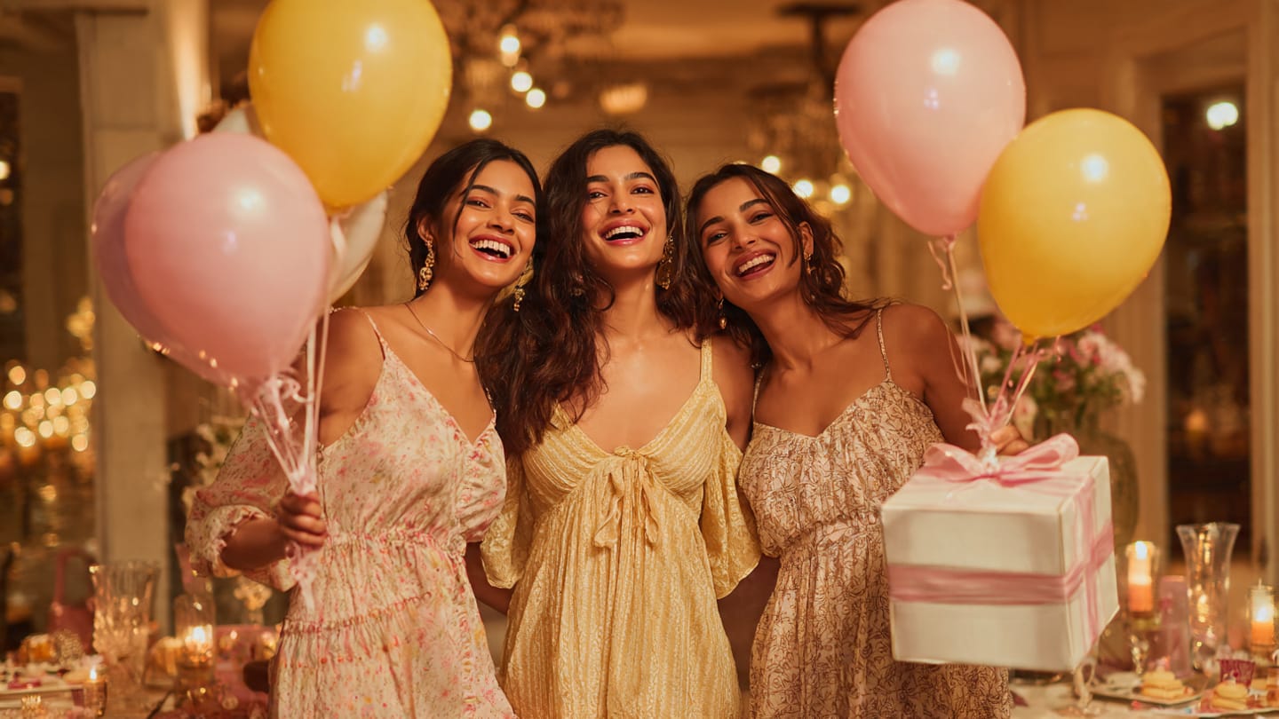 Indian women celebrating a birthday wearing stylish dresses, perfect birthday gift ideas for women in India
